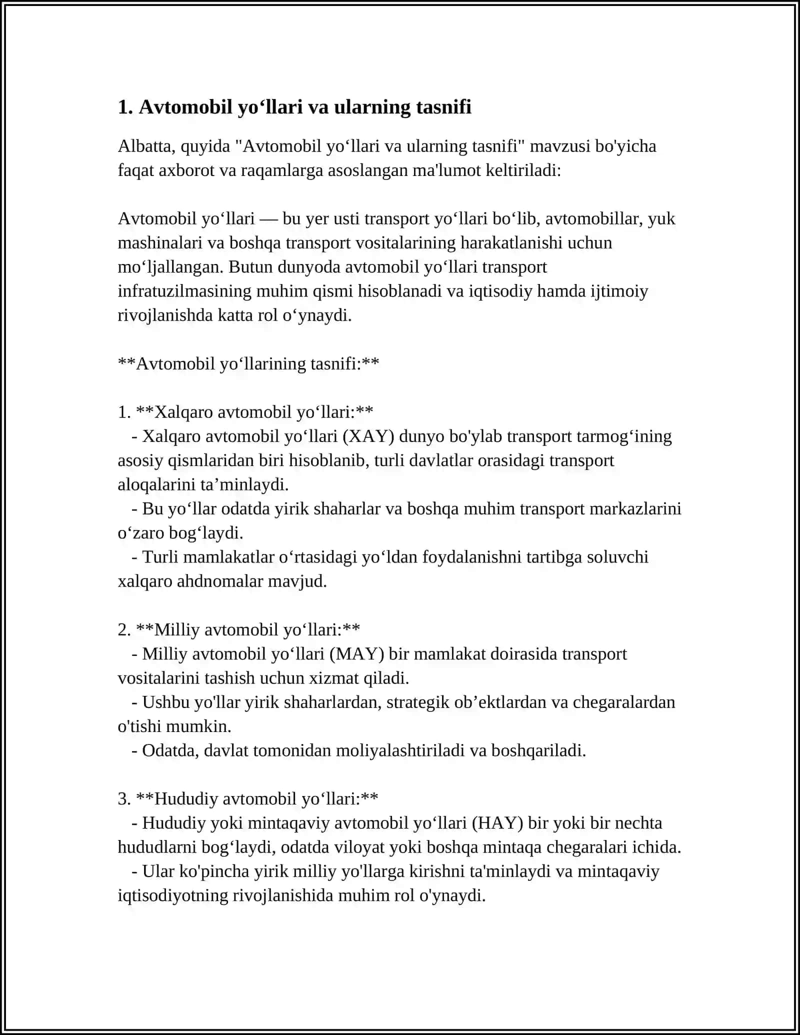 OʻZBEKISTON RESPUBLIKASI TRANSPORT INFRATUZILMASI OBYEKTLARI VA ULARNING TAVSIFI 3
