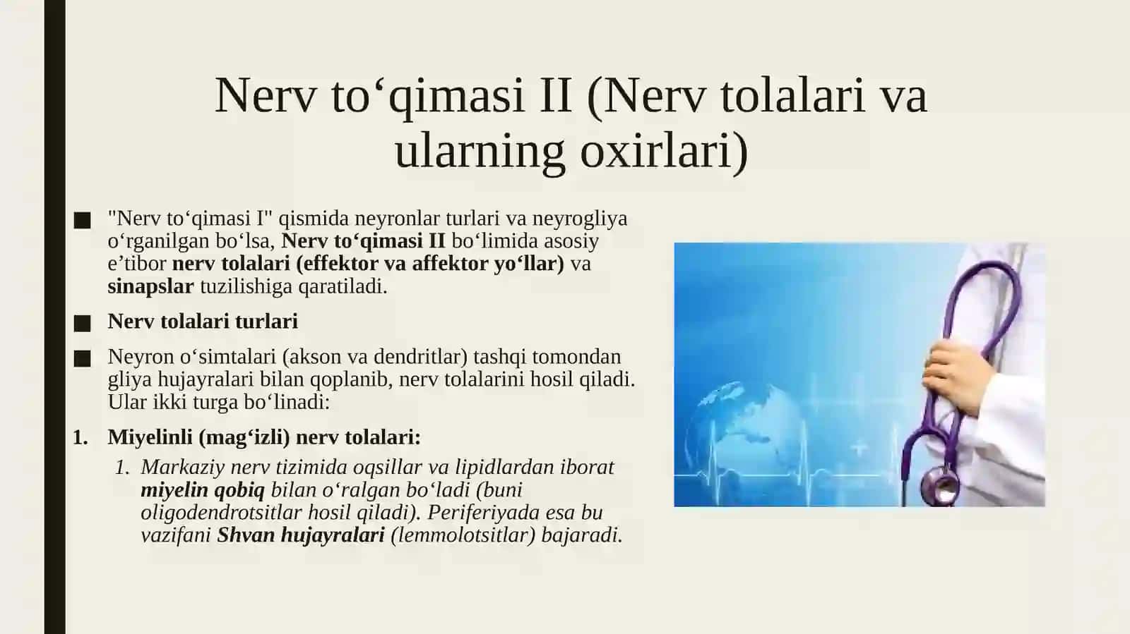 Nerv to'qimasi II. Yurak qon tomirlar sistemasi II. Qon yaratuvchi va immun a'zolari I. Endokrin tizim a'zolari III 3