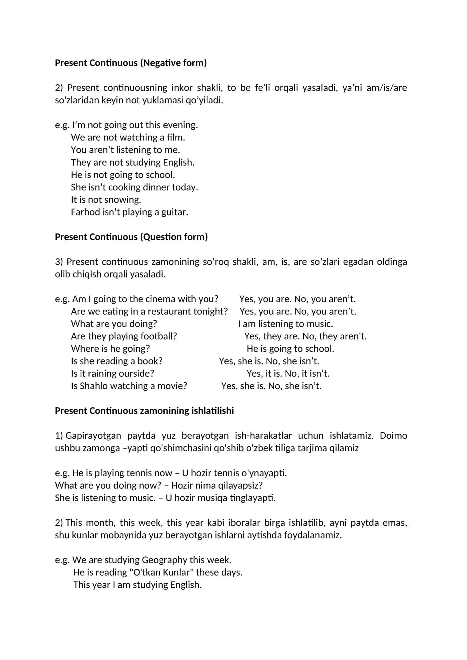 Present Simple – Hozirgi Oddiy (Zamon) 3