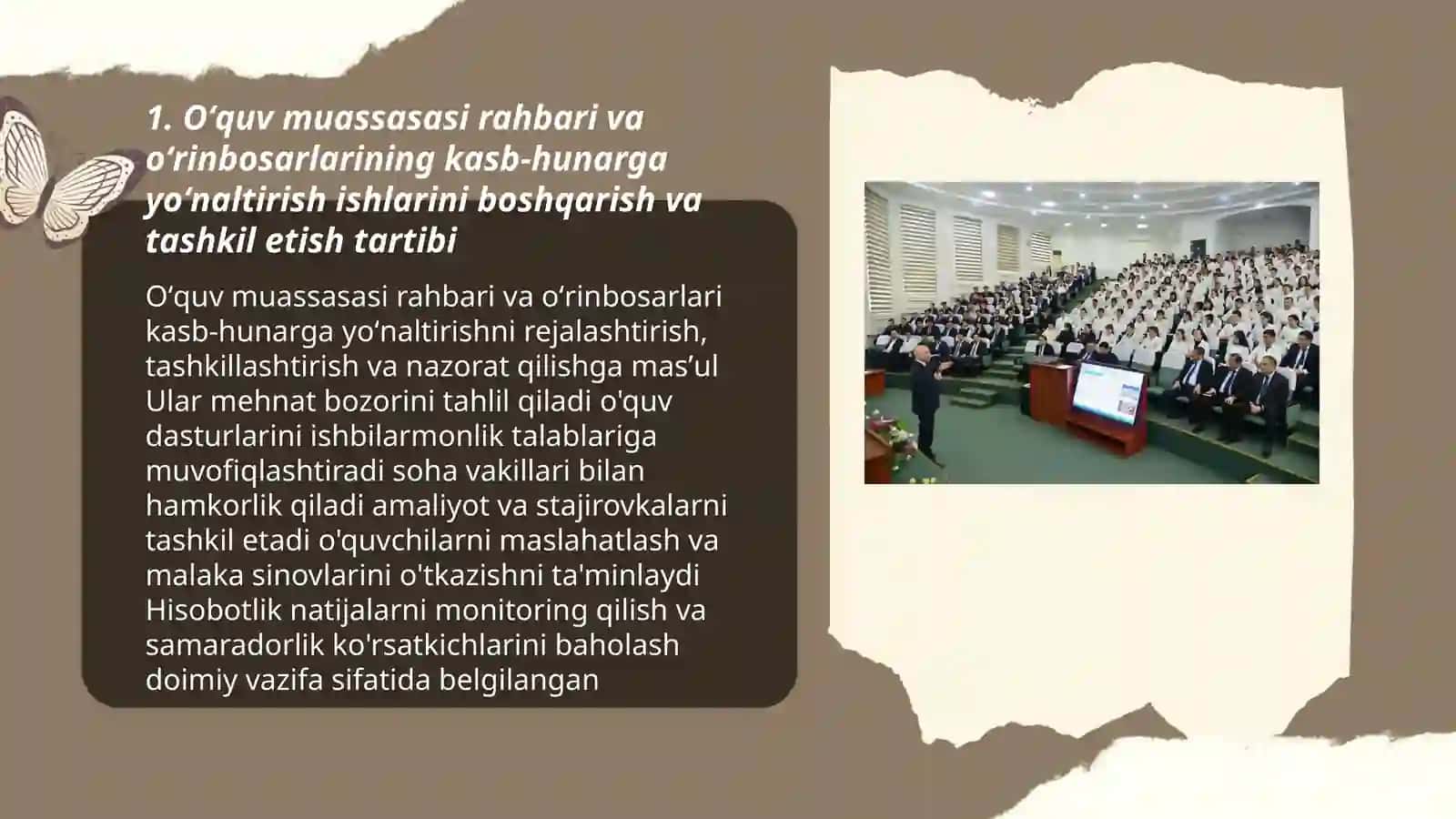 Oʻquv muassasasi rahbari va oʻrinbosarlarining kasb-hunarga yoʻnaltirish ishini tashkil etish 3