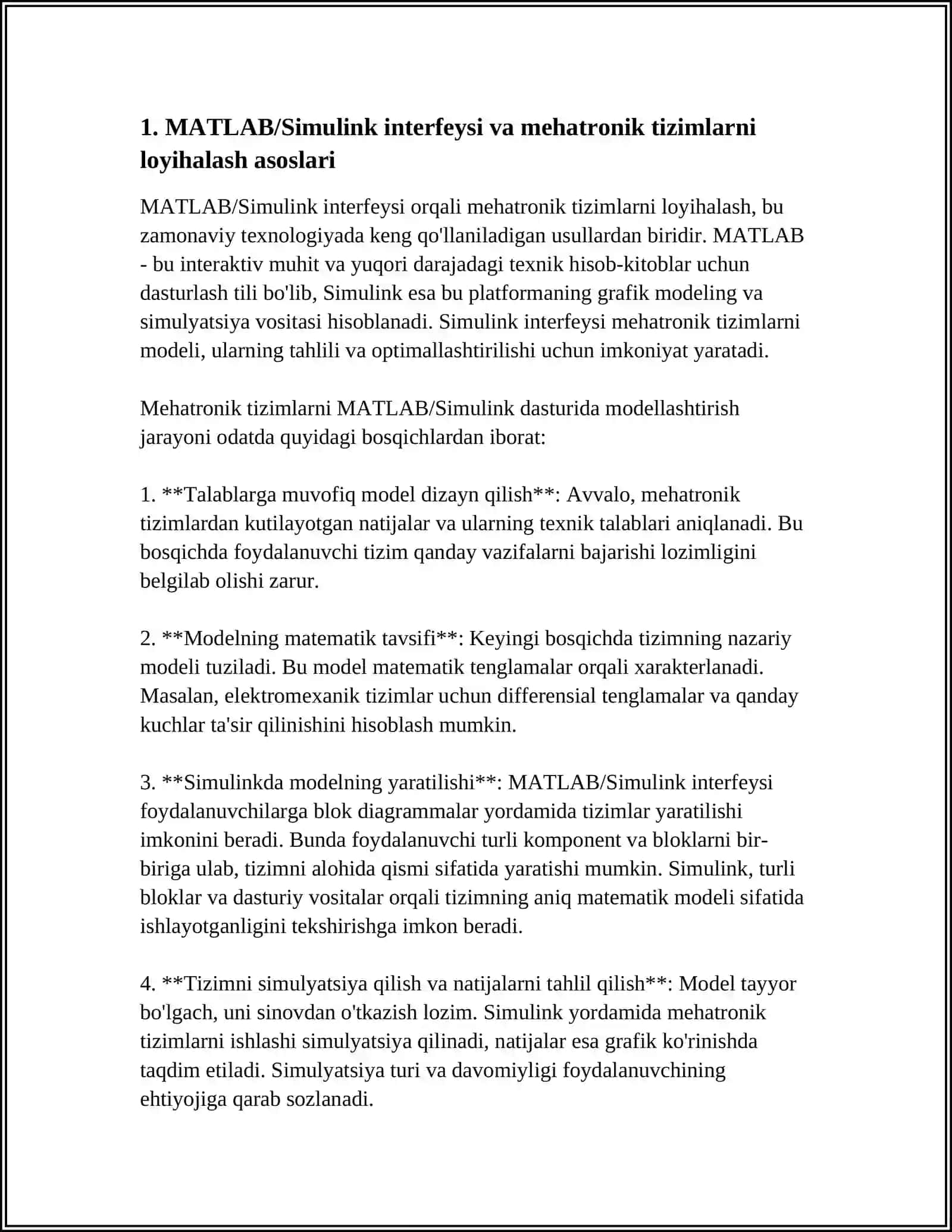 MATLAB/SIMULINK DASTURIDA MEHATRONIK TIZIMLARNI MODELLASHTIRISH 3
