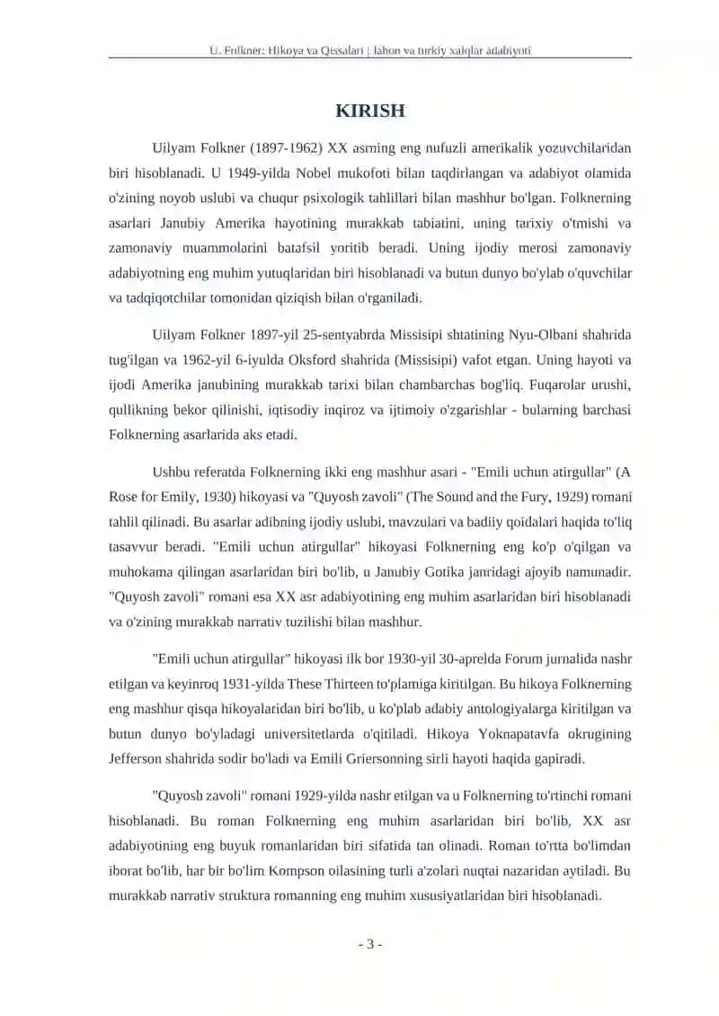 U. Folkner: Hikoya va Qissalari 3