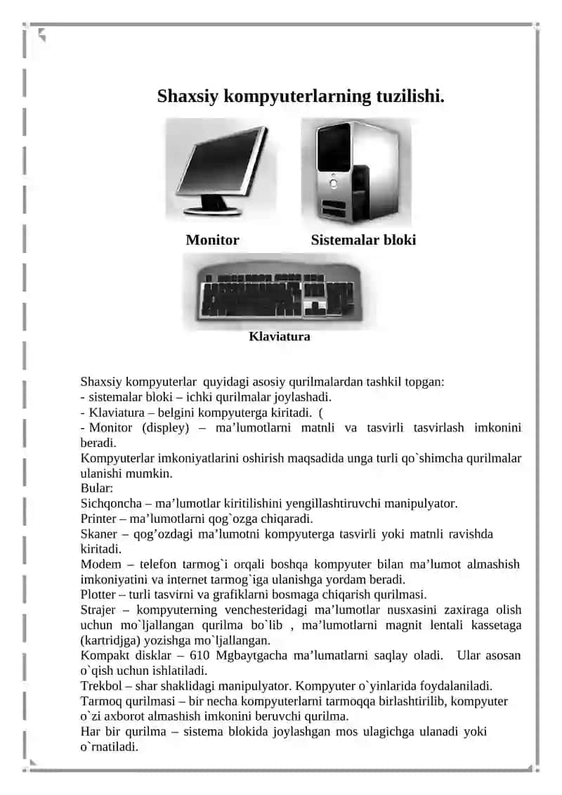 KOMPYUTERNING TASHKIL ETUVCHILARI VA ISHLASH PRINTSIPLARI 3