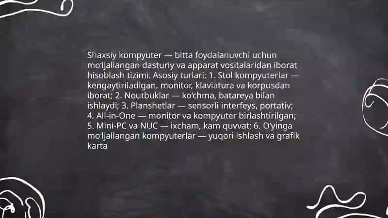 Shaxsiy kompyuterning turlari va tuzilishi 3