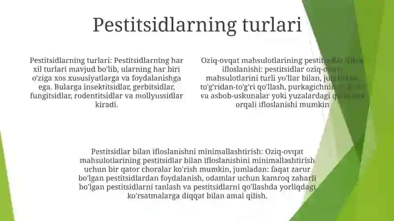 Oziq-Ovqat Mahsulotlarini Pestitsidlar Bilan Ifloslanishi 3