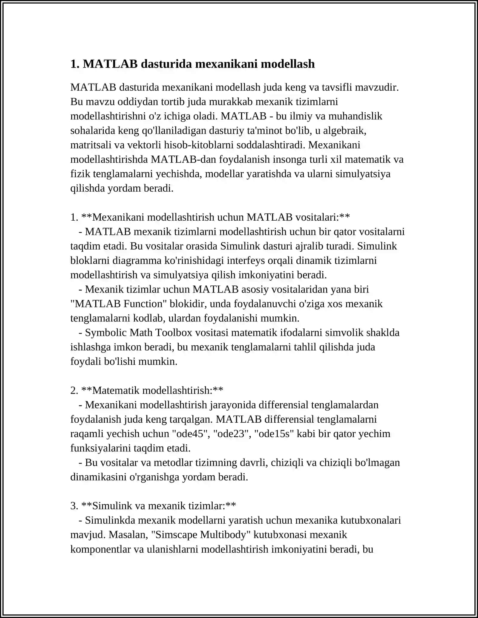 MATLAB DASTURINI TEXNIK SOHALARDA QOʻLLASH 3