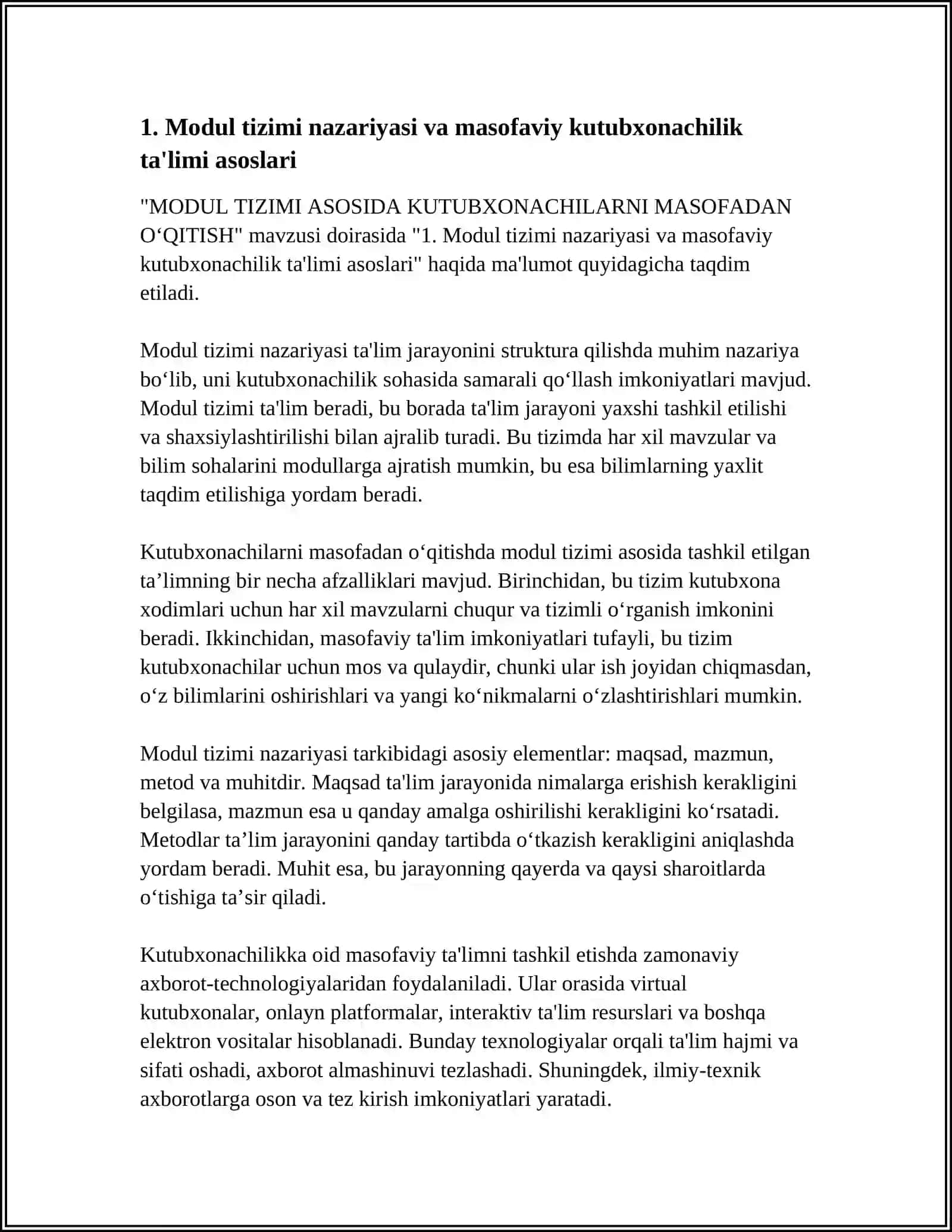 MODUL TIZIMI ASOSIDA KUTUBXONACHILARNI MASOFADAN O‘QITISH 3