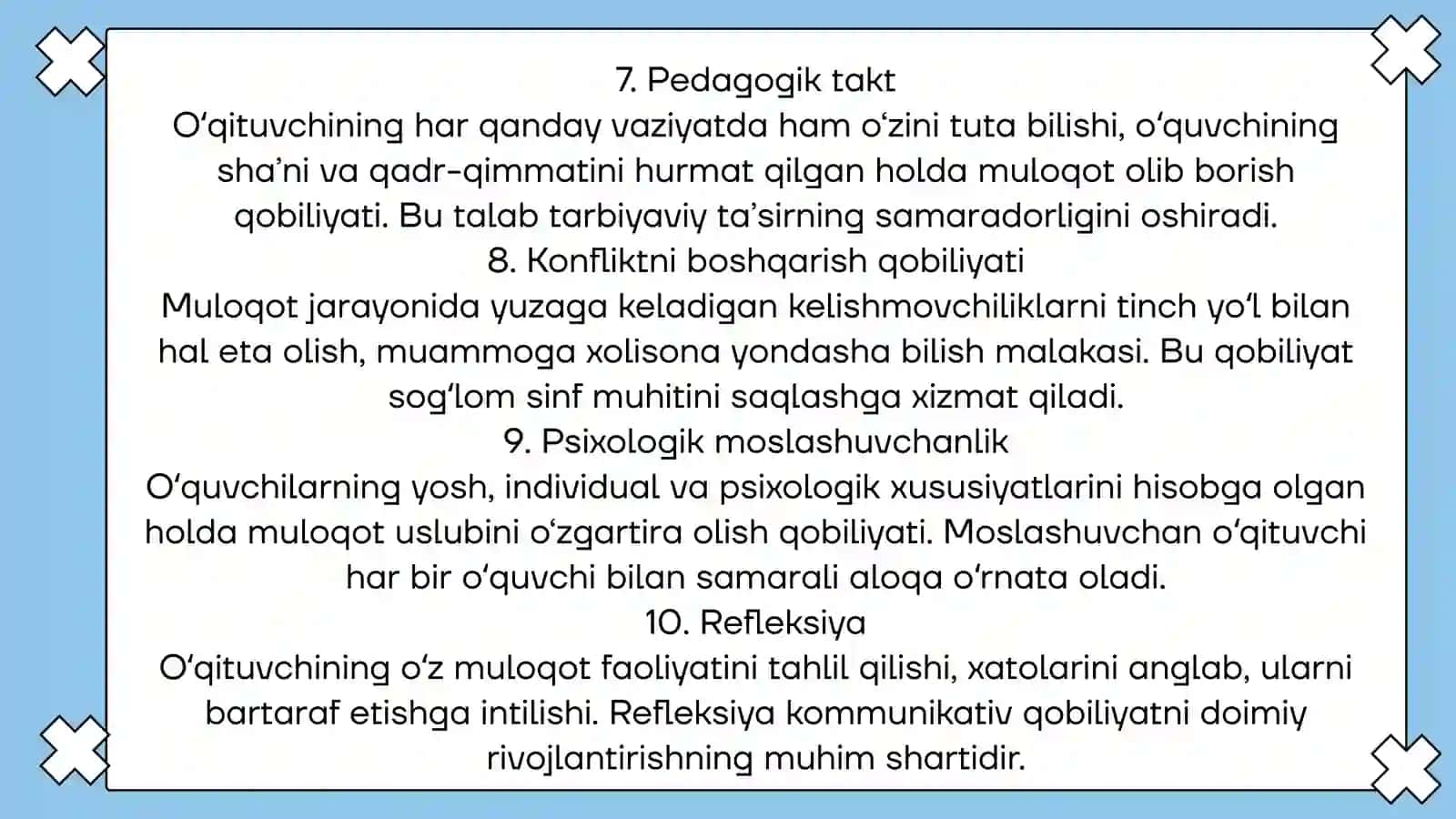 Oʻqituvchining kommunikativ qobiliyatini rivojlantirishga qoʻyiladigan talablar 3