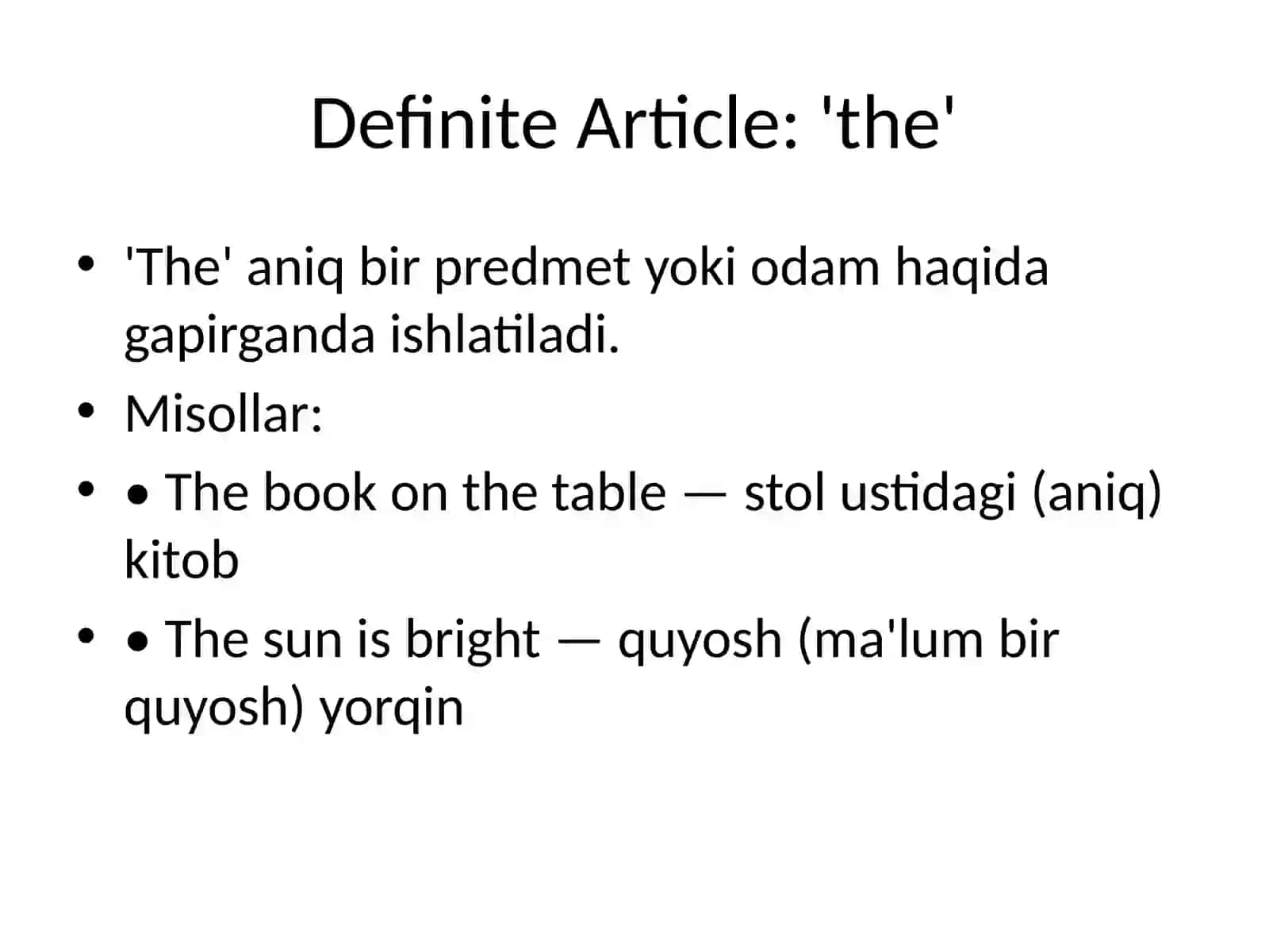 Ingliz tilida artikllarning qo‘llanilishi haqida umumiy tushuncha 3