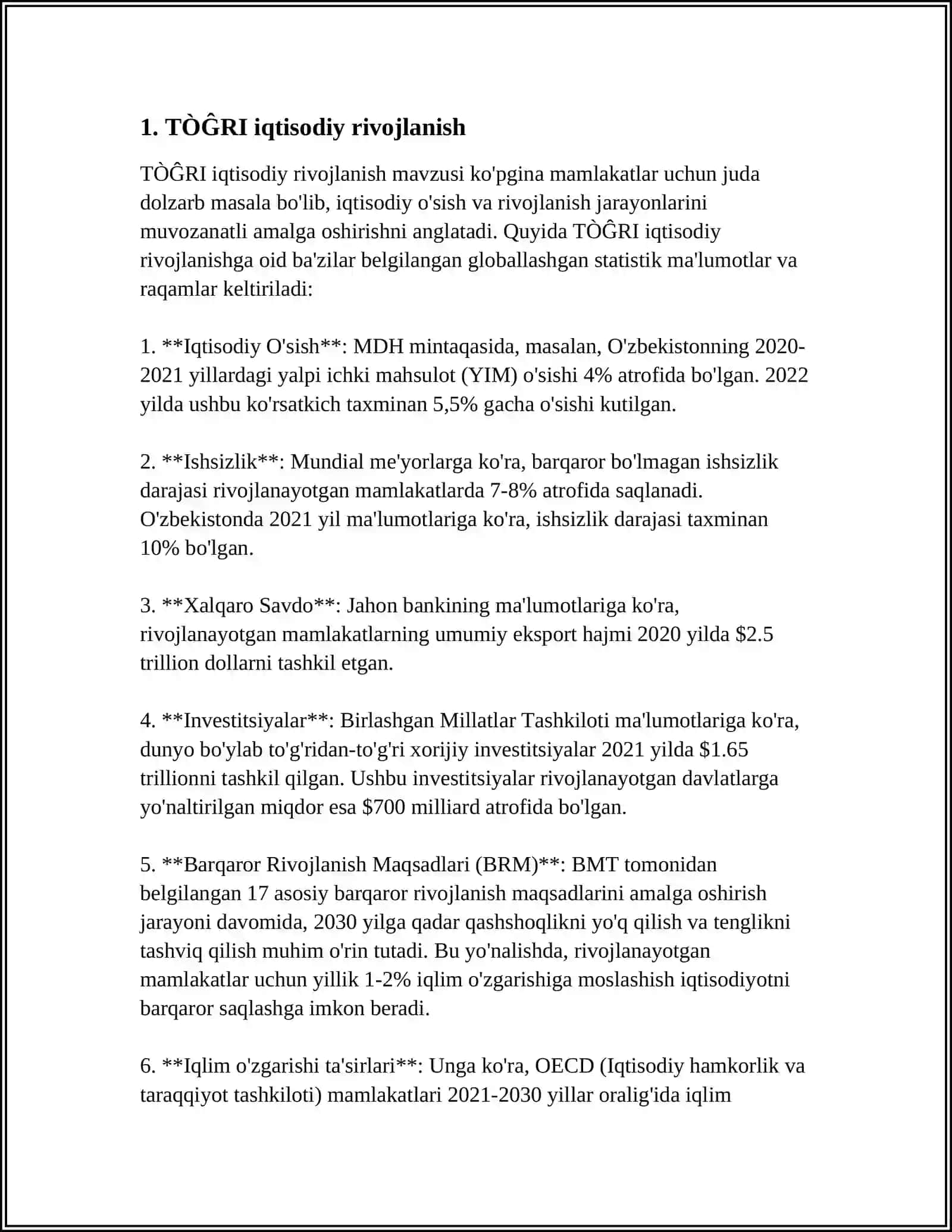 TÒĜRI iqtisodiy rivojlanish 3