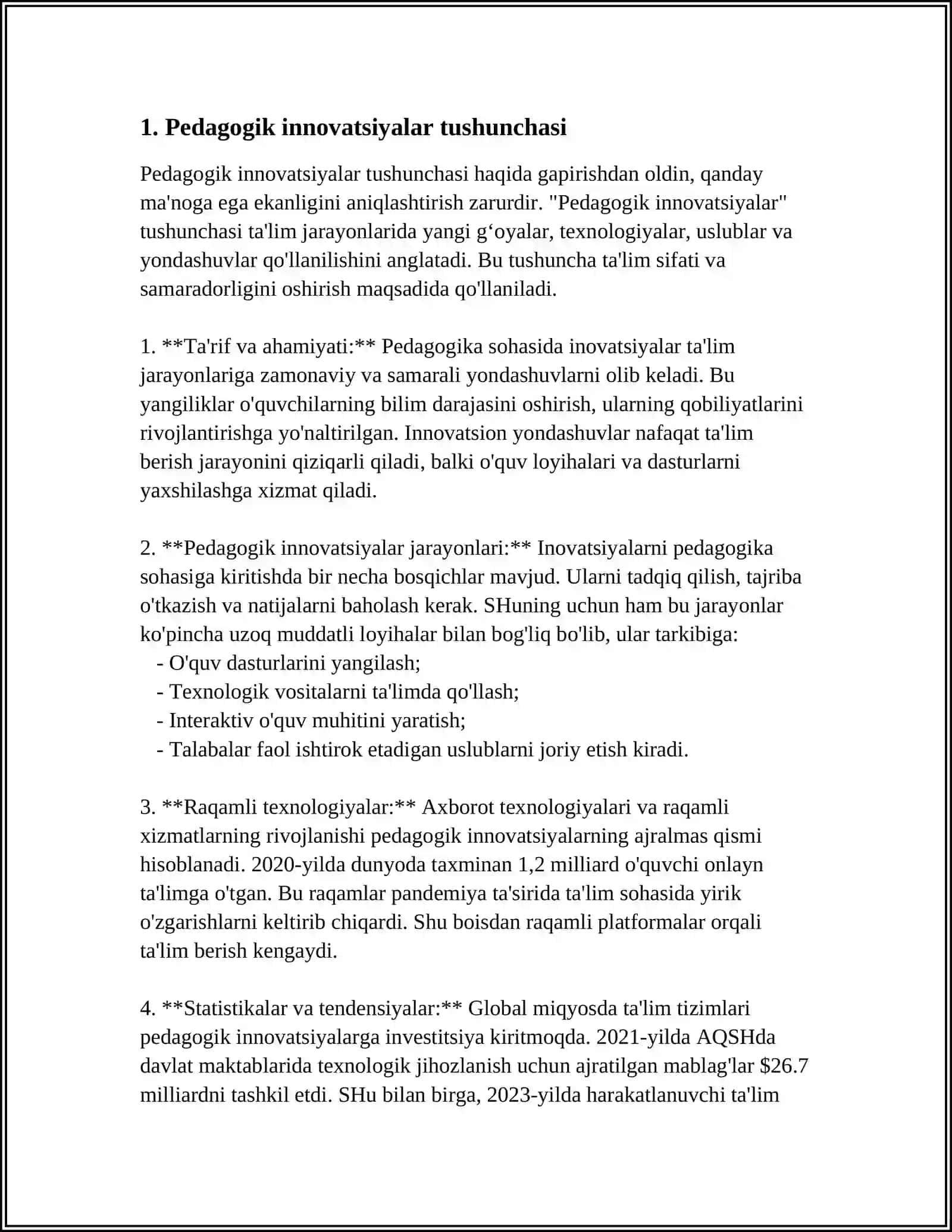 BOʻLAJAK OʻQITUVCHILARNI TAYYORLASHDA PEDAGOGIK INNOVATSIYALARDAN FOYDALANISH. XULOSA VA ADABIYOTLAR 3