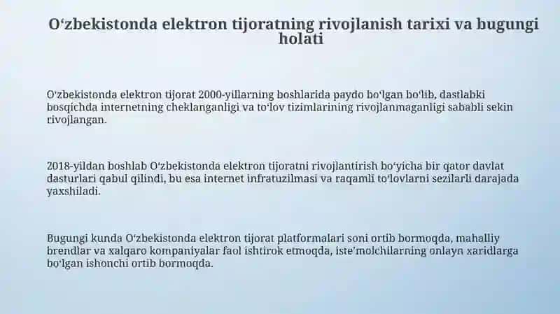 O'zbekiston Respublikasi elektron tijoratning rivojlanish holati 3