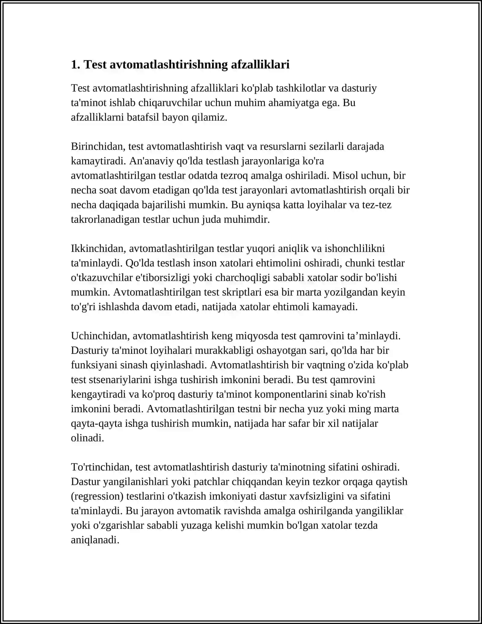 TESTNI AVTOMATLASHTIRISH: FOYDALARI VA QO'LLANISH SOHALARI 3