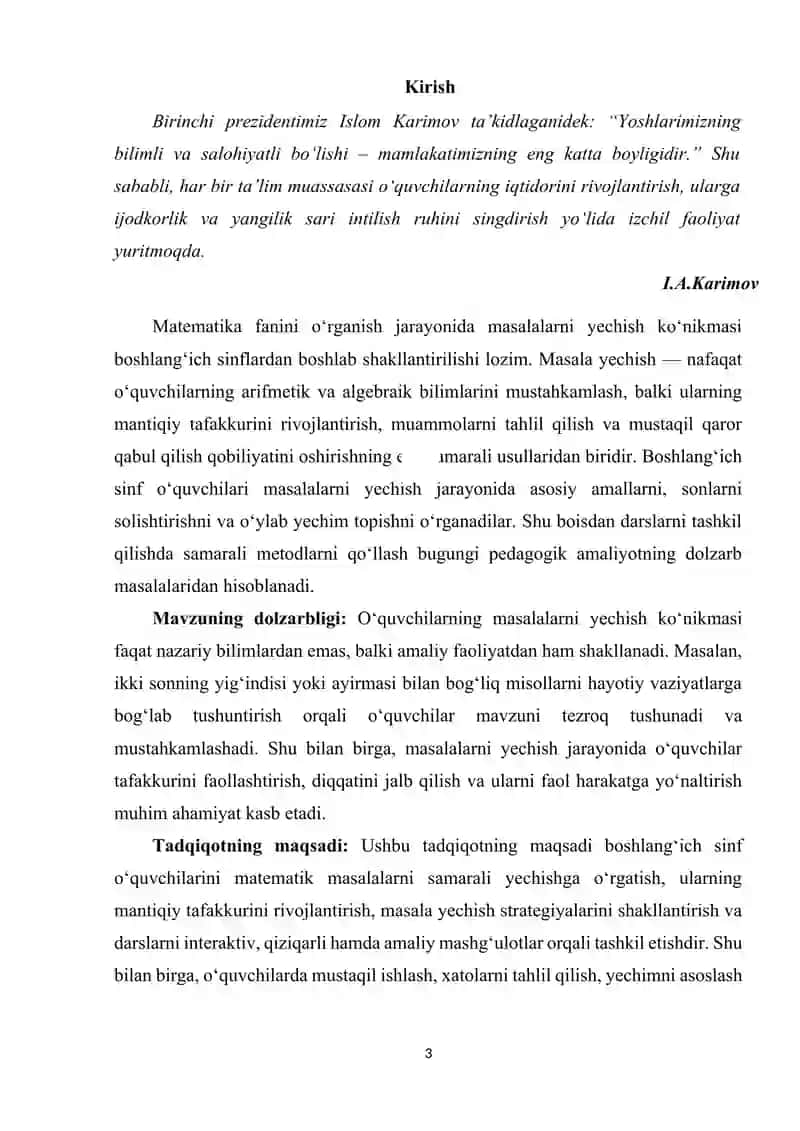 Boshlang'ich sinf matematika darslarida o'quvchilarni masala yechishga o'rgatish usullari 3