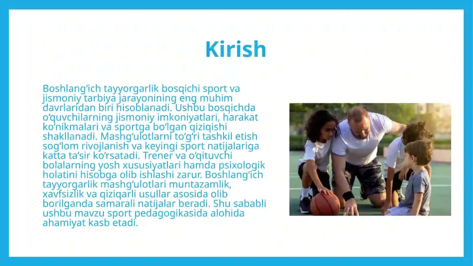 Boshlang'ich tayyorgarlik himoya yakka o'yin taktikasini o'rgatish usullari xaqida bilim doirasini shakillantrish. 3