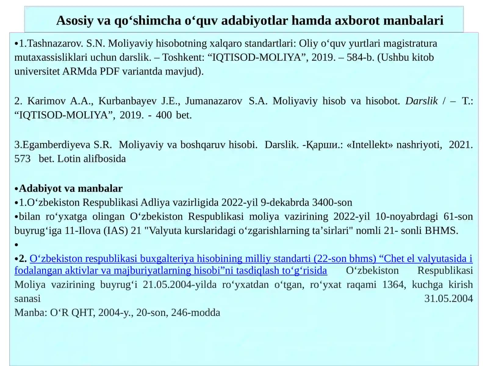 CHET EL VALYUTASIDAGI OPERATSIYALAR HISOBINI MOLIYAVIY HISOBOTDA AKS ETTIRISH QOIDALARI. (MHXS (IAS, IFRS) 21) 21-sonli BHMS 3