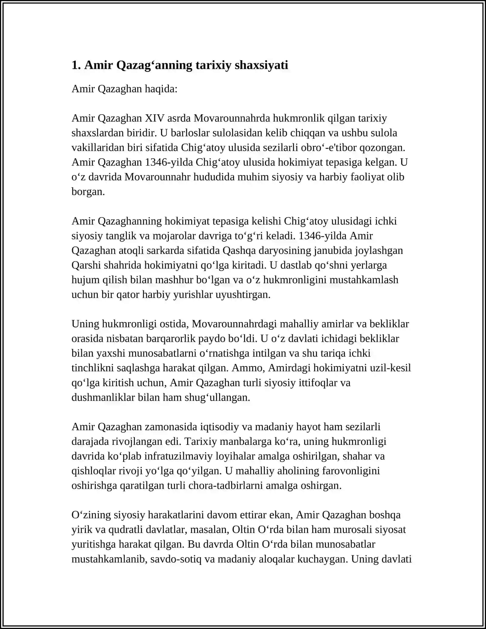 AMIR QAZAGʻANBEK MOVOROUNNAHRNING BIRINCHI AMIRI MAVZUSIDA REFERAT TAYYORLASH 3