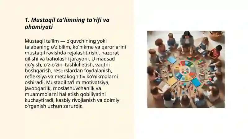 Mustaqil ta'lim, uning turlari va bajarilishi Muxtorova Mohinur 3