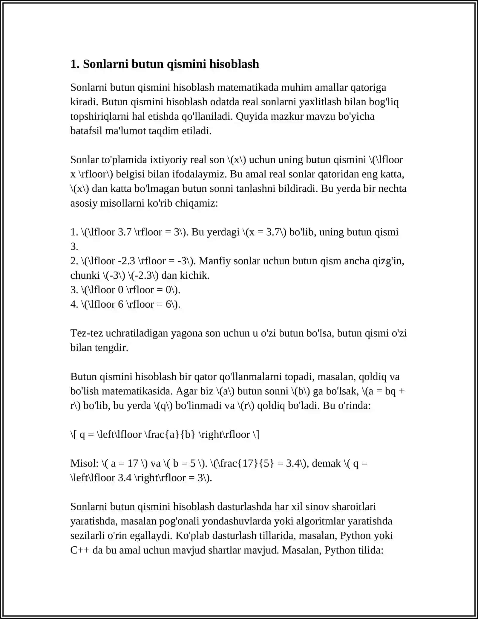 PYTHON DASTURLASH TILIDA FUNKSIYALAR. MATEMATIK FUNKSIYALAR 3