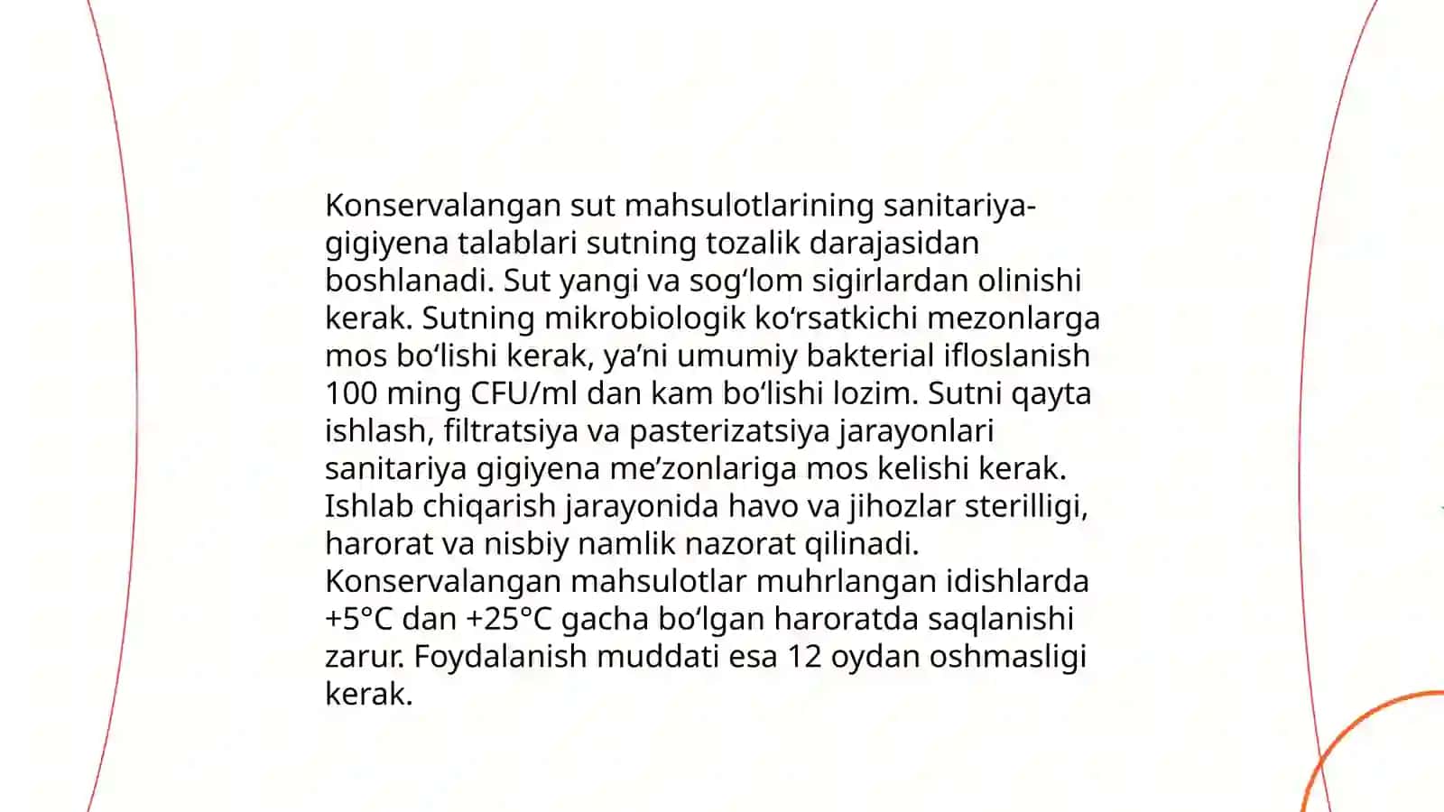 Konservalangan sut mahsulotlari xavfsizlik talablariga javob beruvchi texnologik jarayonlarni rejalashtirish 3