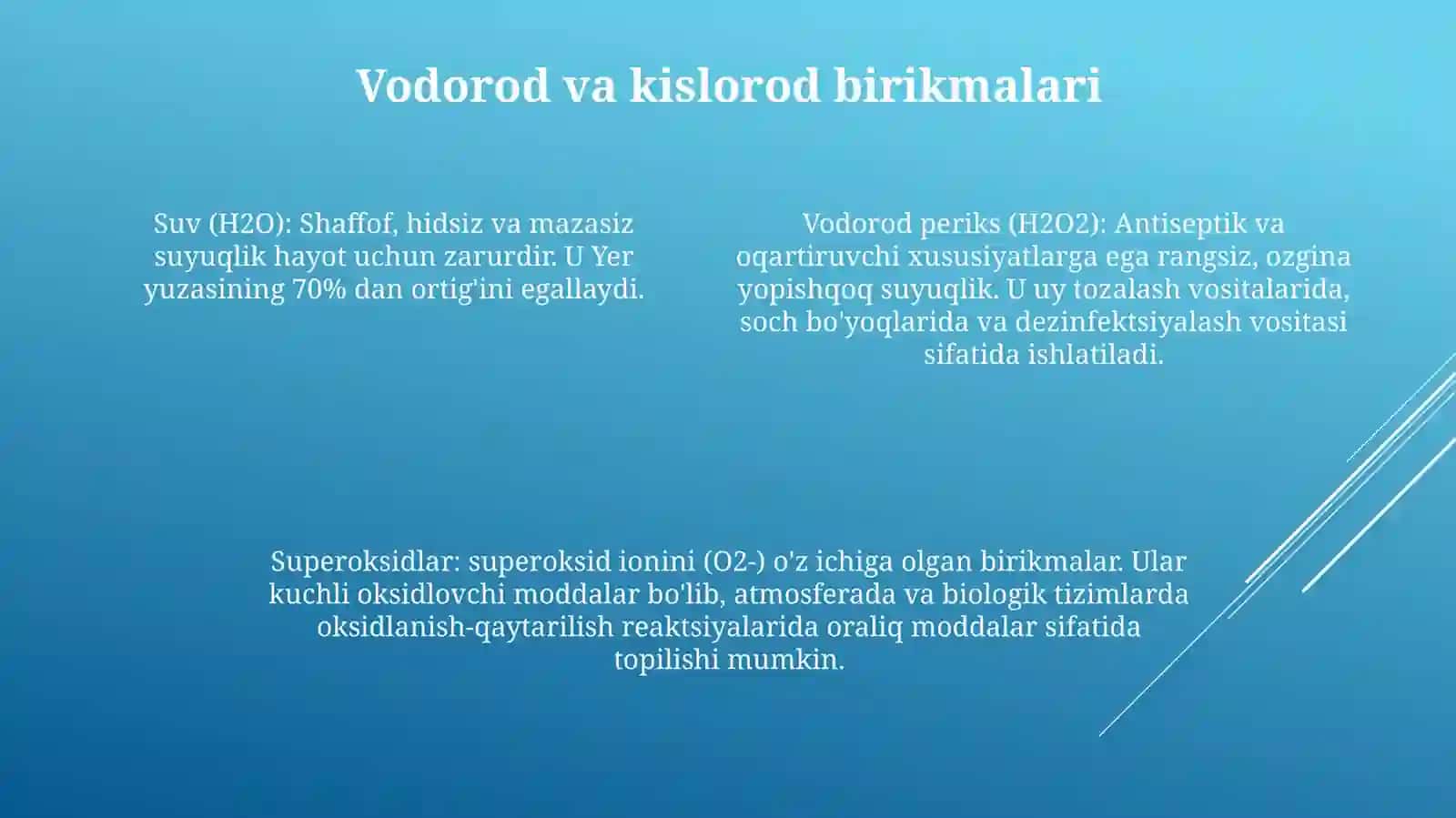 Vodorod Va Kislorodning Birikmalari Pereoksidlar Va UlarningOlinishXossalari 3