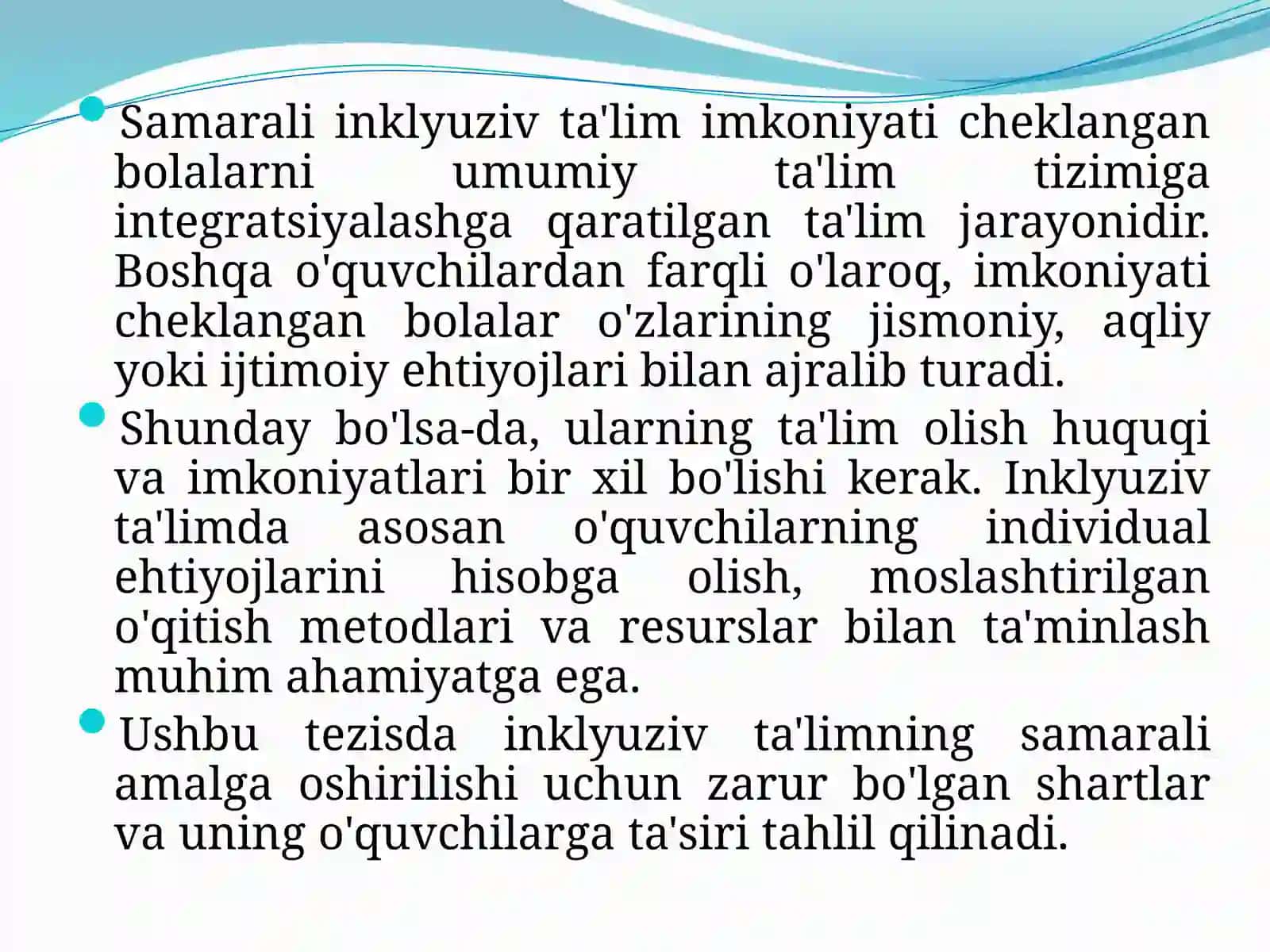 Imkoniyati cheklangan bolalarni samarali inklyuziv ta`lim olishining asosiy shartlari 3