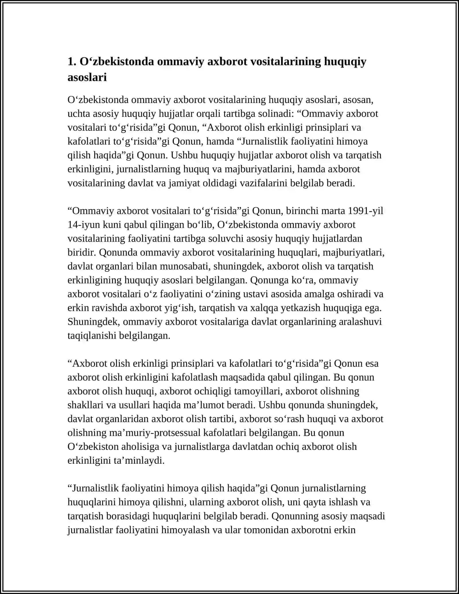OʻZBEKISTON RESPUBLIKASIDA OMMAVIY AXBOROT VOSITALARINING FAOLIYATI 3