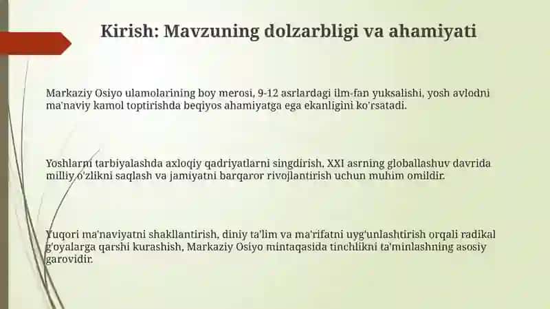Markaziy Osiyo Ulamolarining Ma'naviy Merosi va Yoshlar Tarbiyasidagi Roli 3