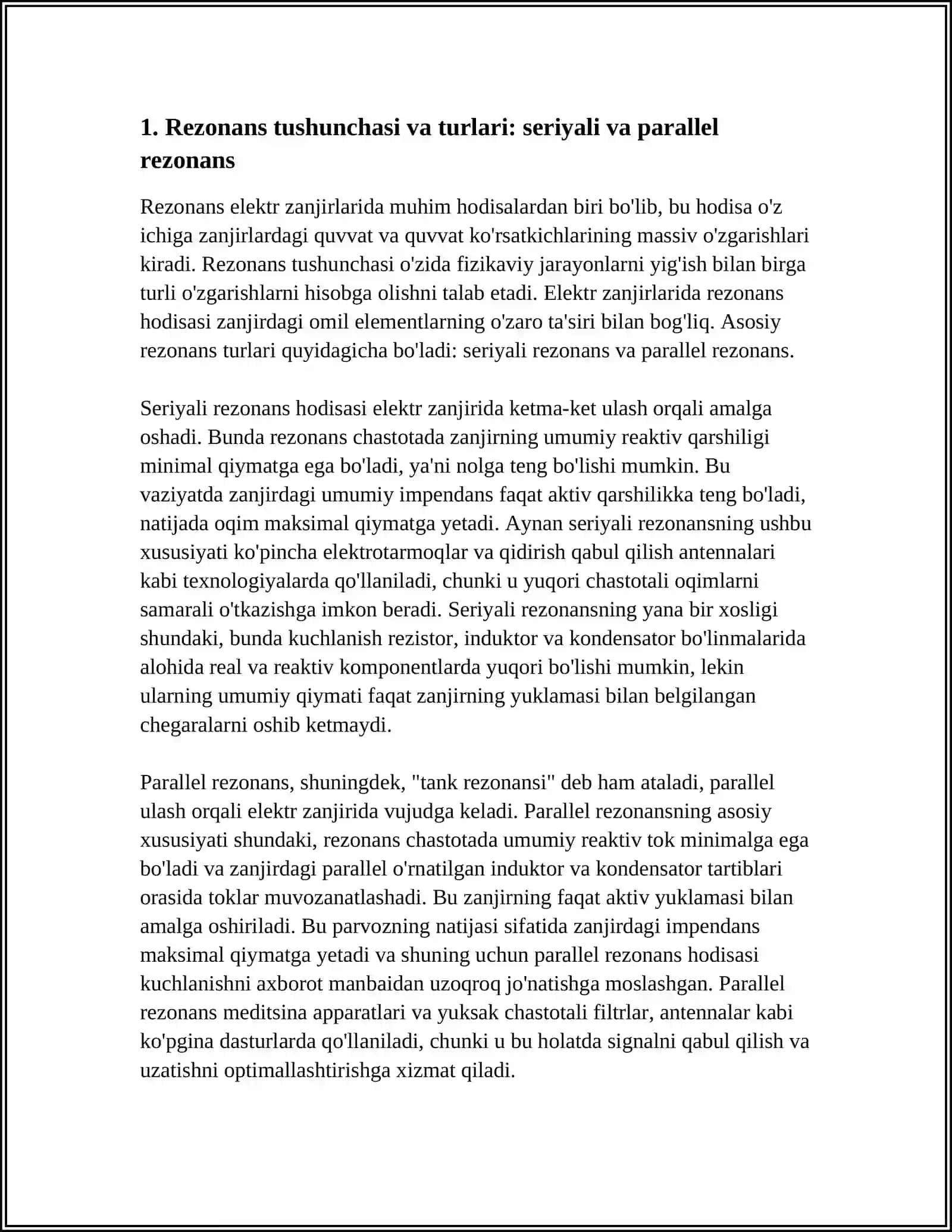 ELEKTR ZANJIRLARIDA REZONANS HODISASINING AHAMIYATI 3