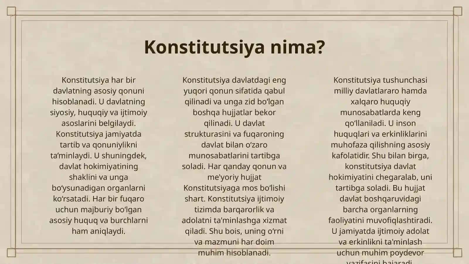 KONSTITUTSIYA TUSHUNCHASI.KONSTITUTSIYA YARATILISH TARIXI 3