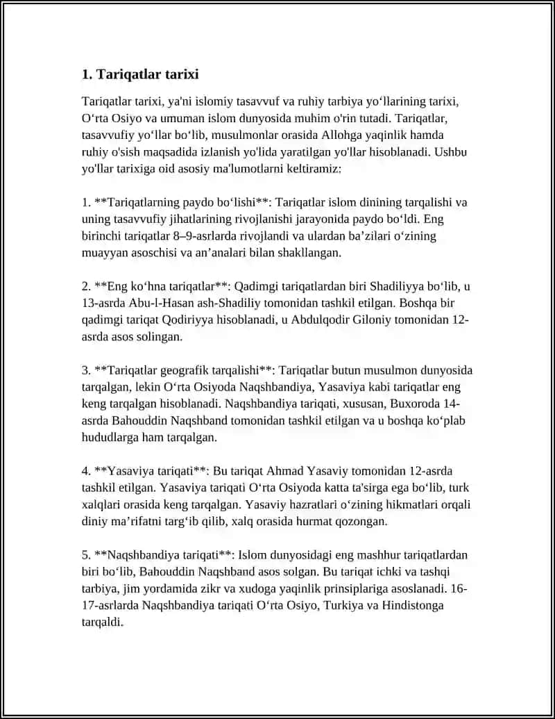 TARIQATLAR VA ULARNING O'ZIGA XOS XUSUSIYATLARI 3