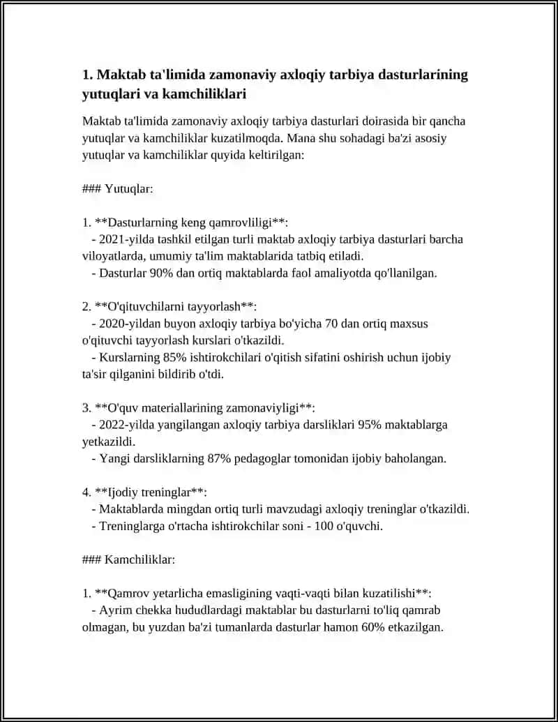 Mavzu: ZAMONAVIY AXLOQIY TARBIYANING YUTUQLARI VA KAMCHILIKLARI 3