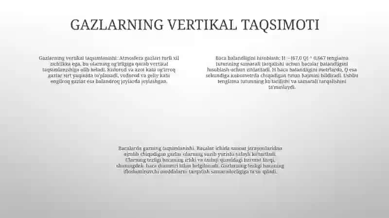 Gazlarni Atmosferada Tarqalishi.Tutun Quvurlari Balandligini Hisoblash 3