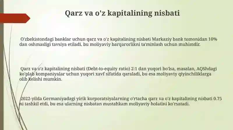 Asosiy Moliyaviy Ko'rsatkichlar va Ularning Talqini 3