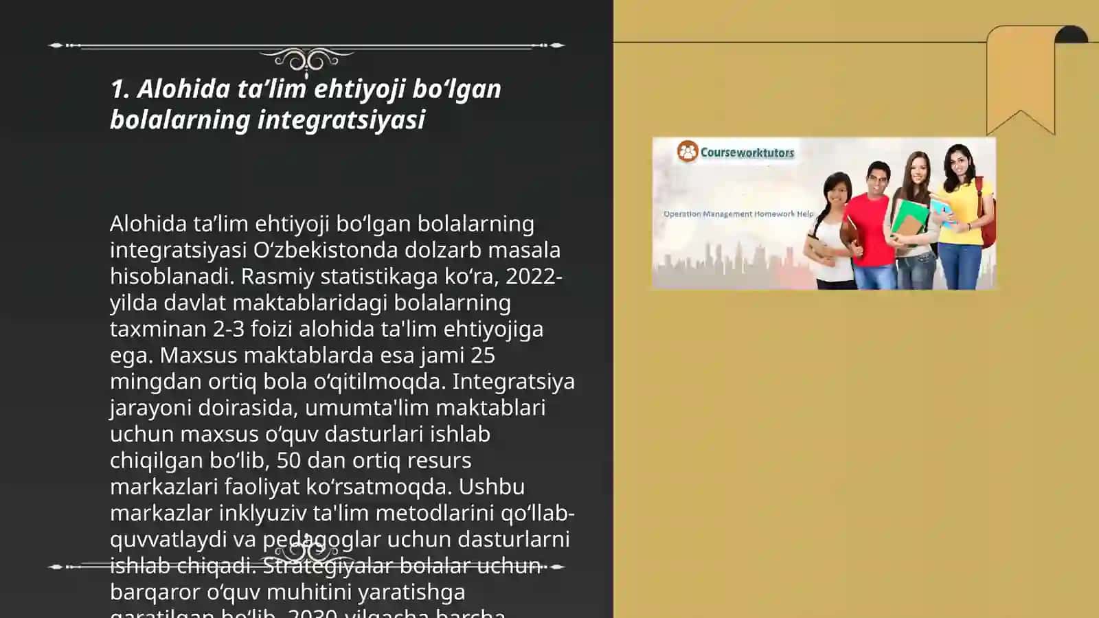 Alohida taʼlimga ehtiyoji boʻlgan bolalarni umum taʼlim maktabi yoki maktabgacha taʼlim muassasalarida taʼlim jarayoni 3