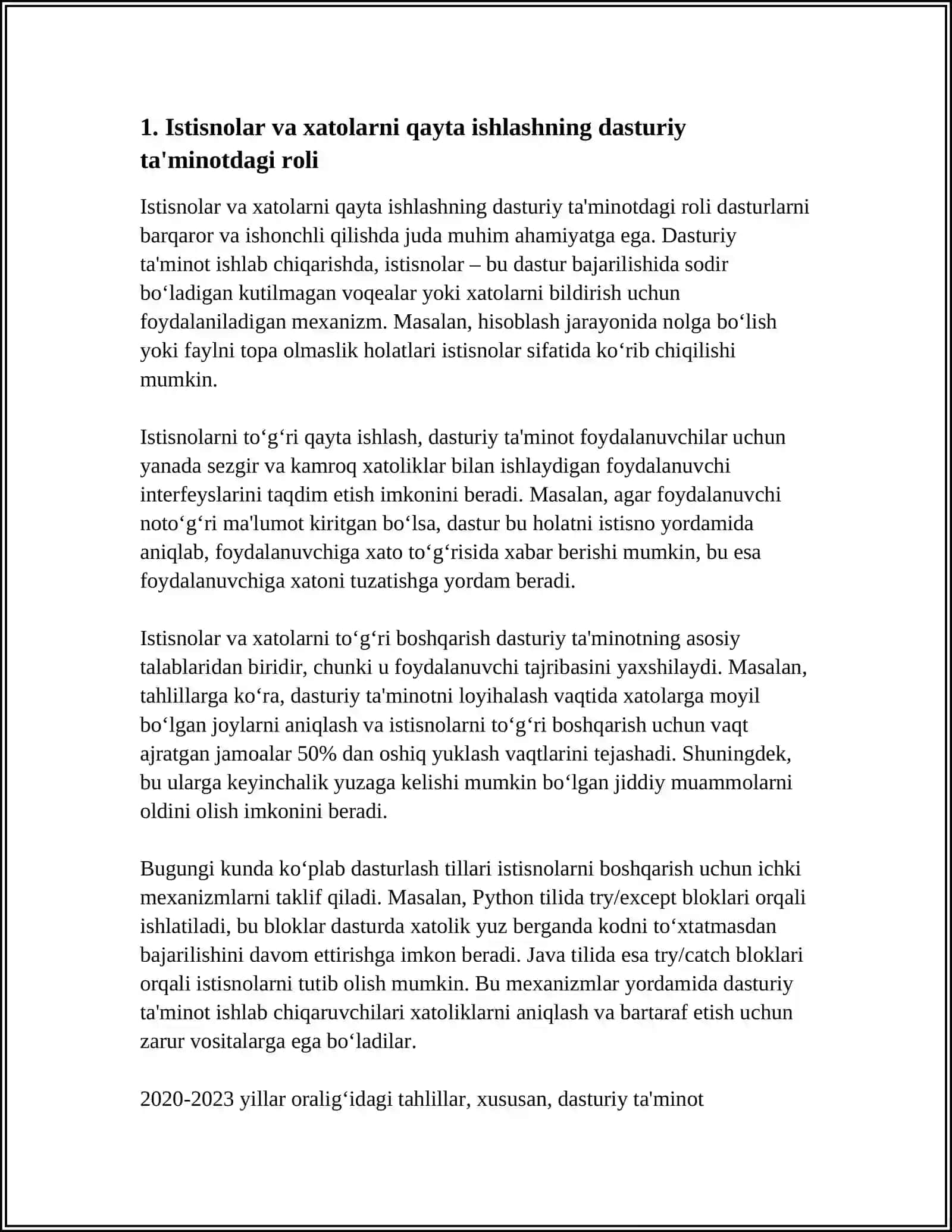 ISTISNOLAR VA XATOLARNI QAYTA ISHLASH 3