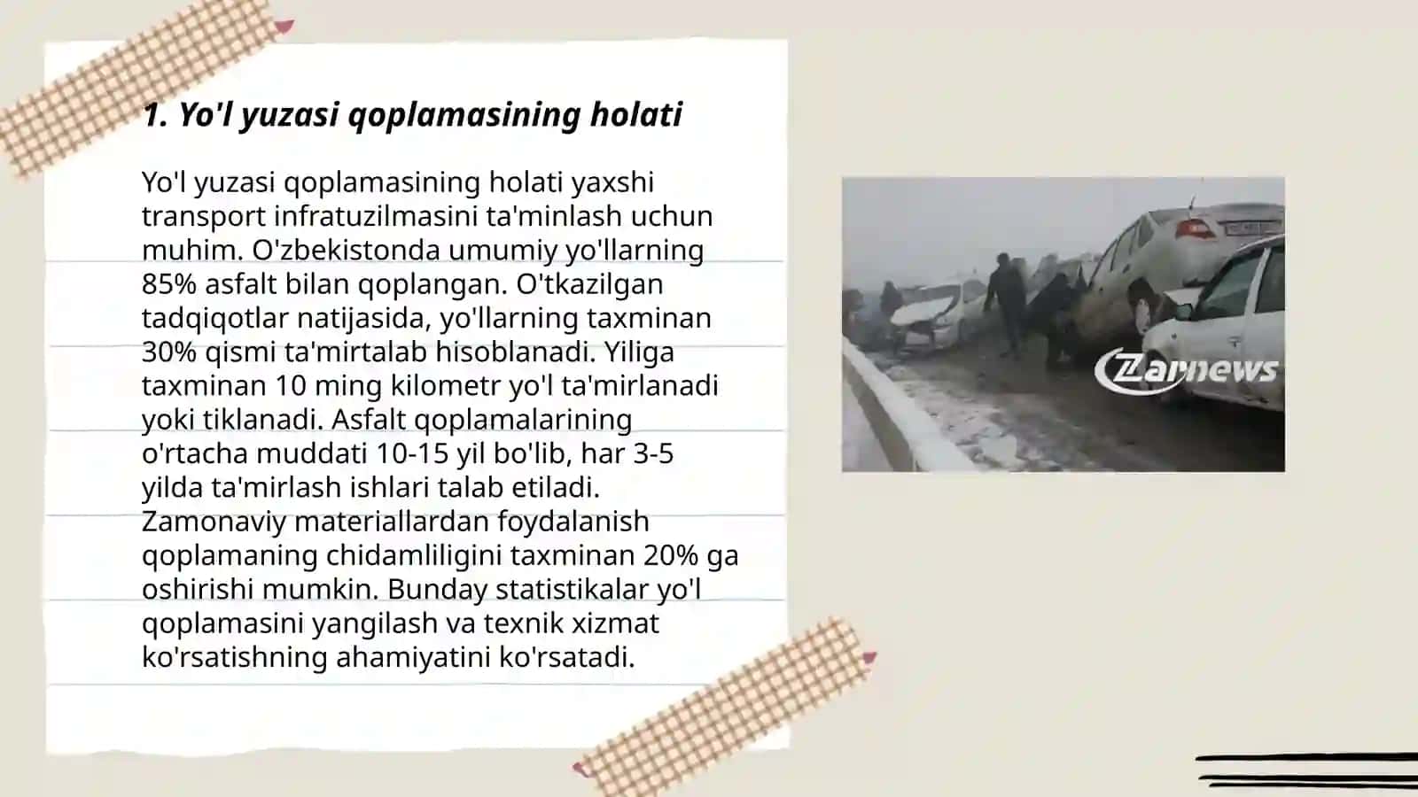 Avtomobil yoʻllarining transport - ekspluatatsion koʻrsatkichlari 3