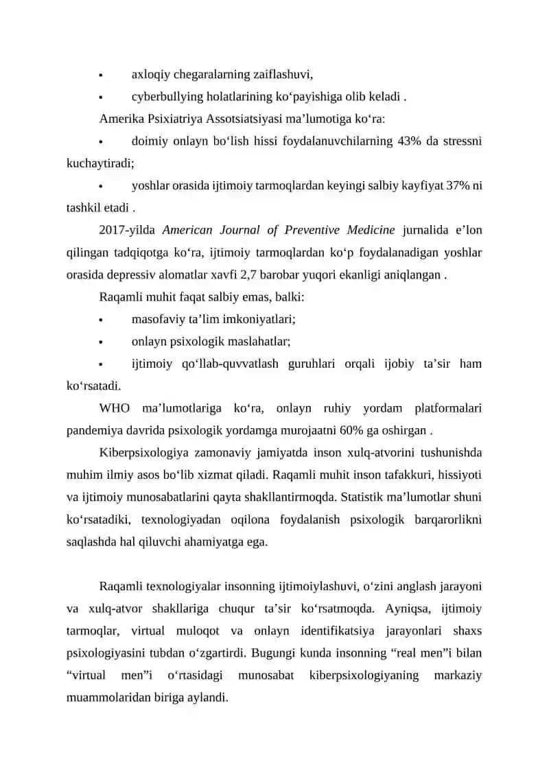 KIBERPSIXOLOGIYA: RAQAMLI MUHITNING INSON XULQ-ATVORIGA TA’SIRI 3