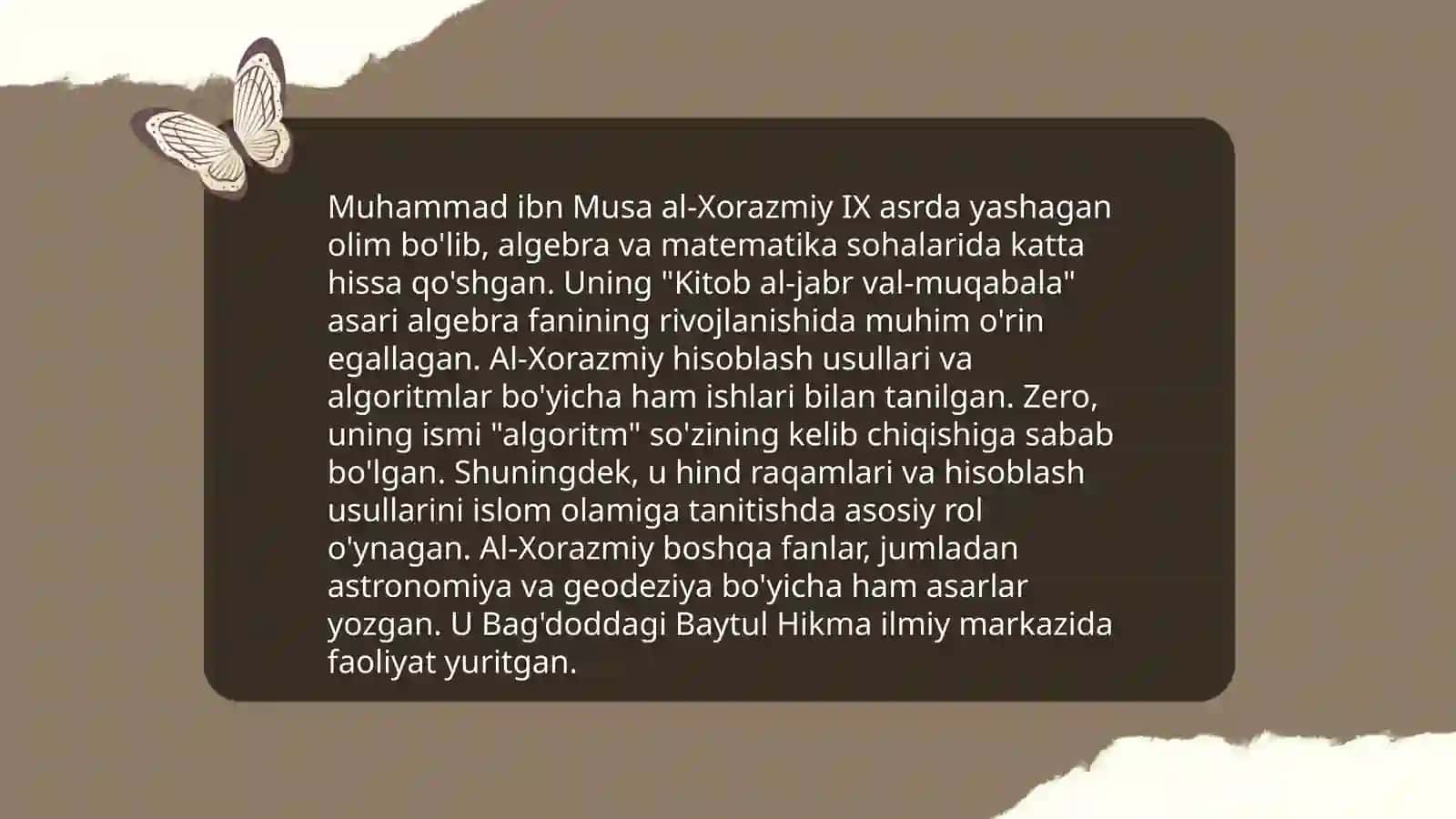 Muhammad ibn Musa al-Xorazmiy va uning ilmiy ishlari 3