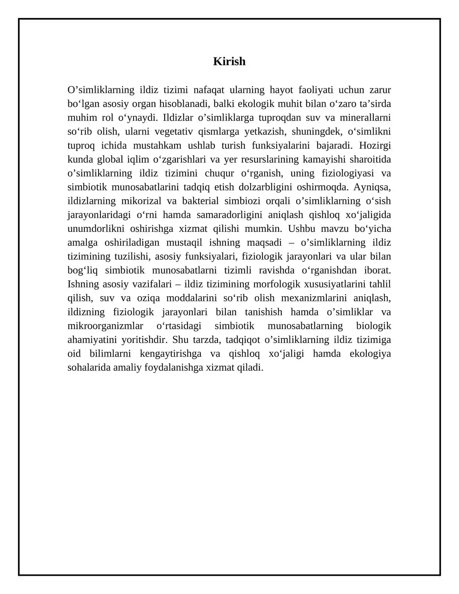 O’simliklarning ildiz tizimi, funksiyasi, fiziologiyasi. Simbiotik munosabatlar 3