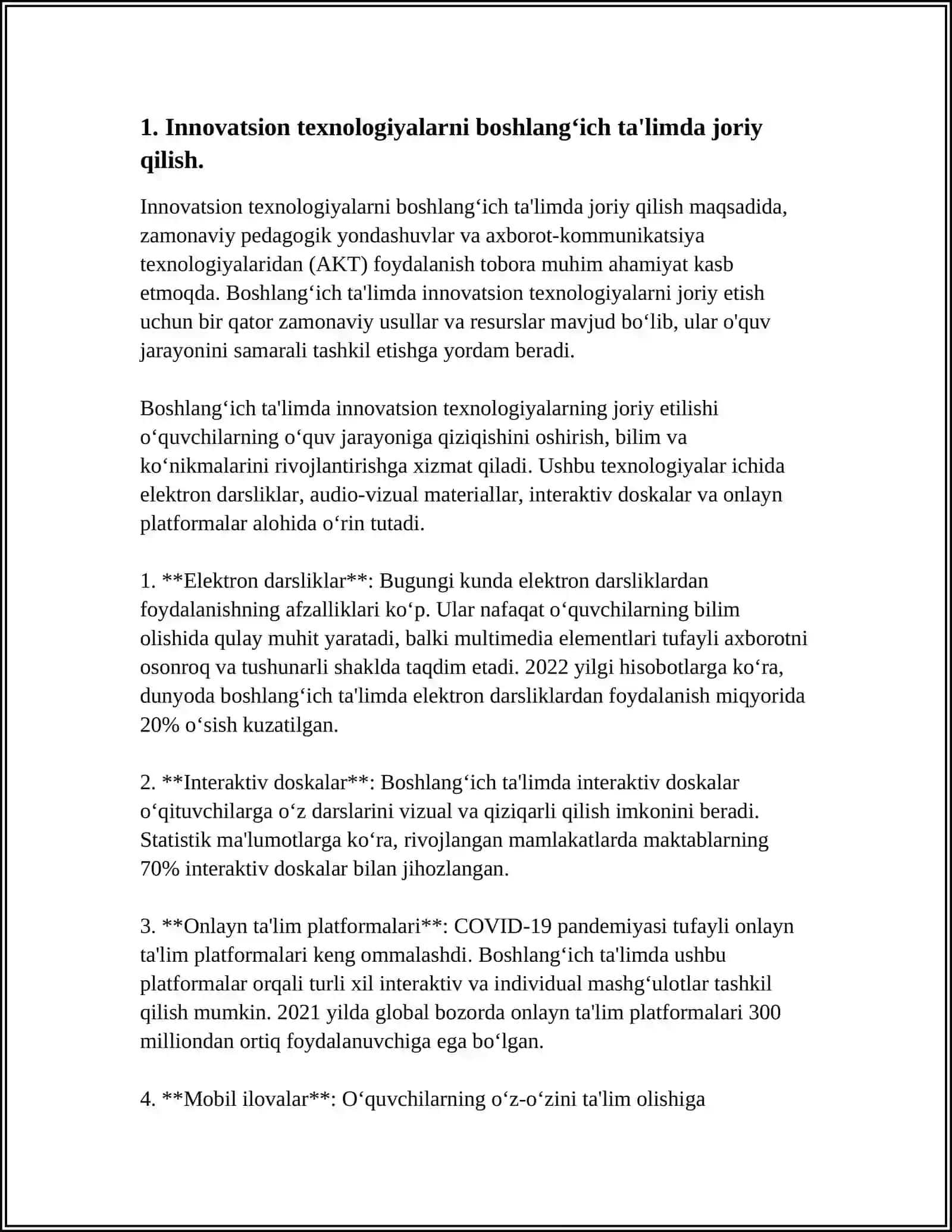 BOSHLANGʻICH TAʼLIMDA SINFDAN TASHQARI ISHLARDA INNOVATSION TEXNOLOGIYALARNI QOʻLLASH 3
