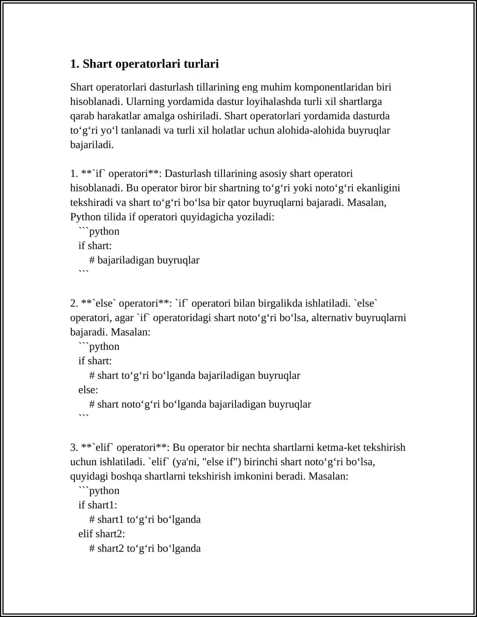 SHART OPERATORIGA DASTURLAR TUZISH 3