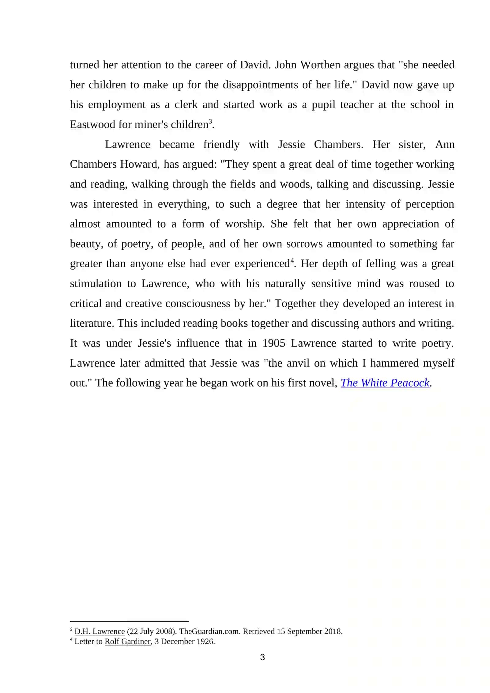 WORKING CLASS CHARACTERS IN THE WORKS OF D. H. LAWRENCE 3