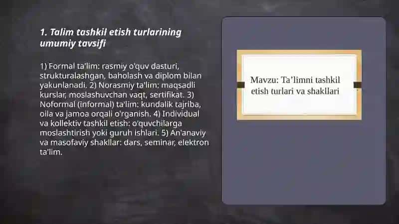 Talim tashkil etish turlari va shakllari 3