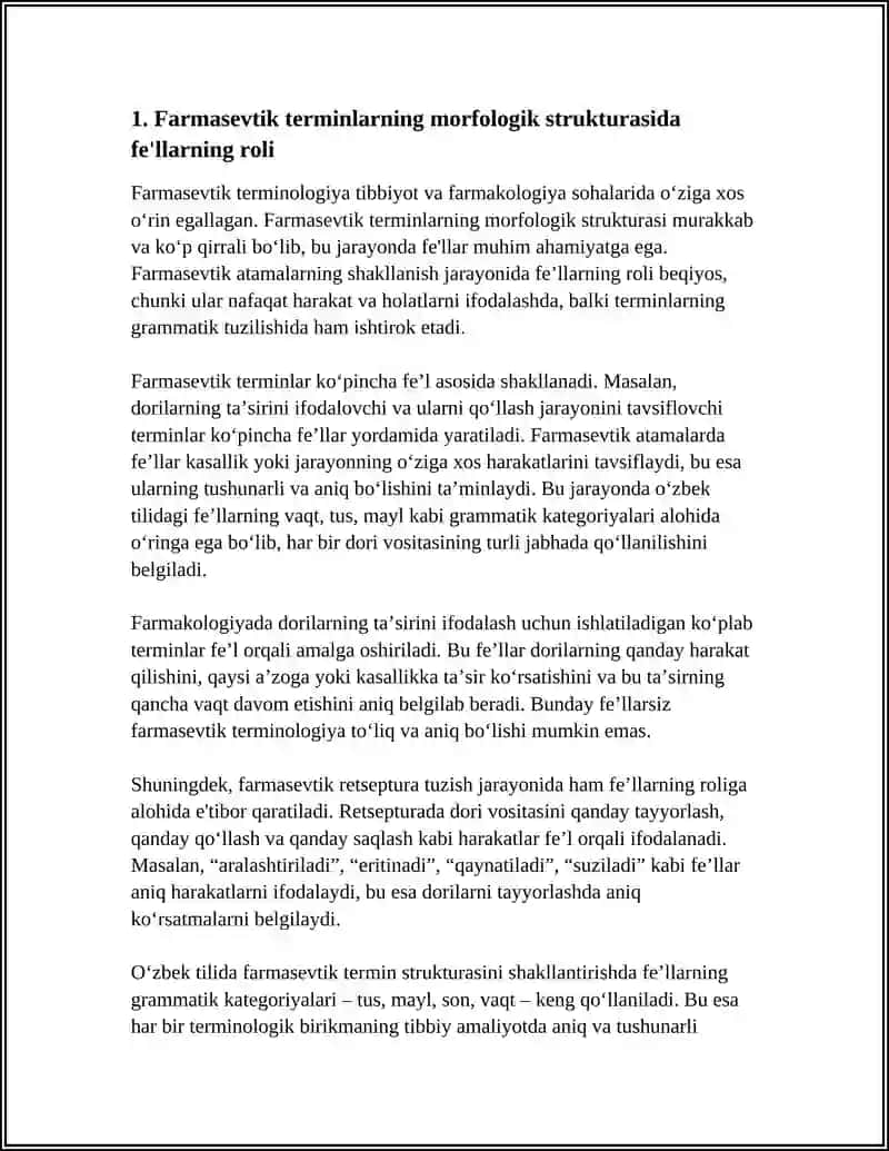 FARMASEVTIK TERMIN STRUKTURASI.FE'L VA UNING GRAMMATIK KATEGORIYASI. STANDART RETSEPTURADA FORMULIROVKALARI FE'LLAR BILAN 3