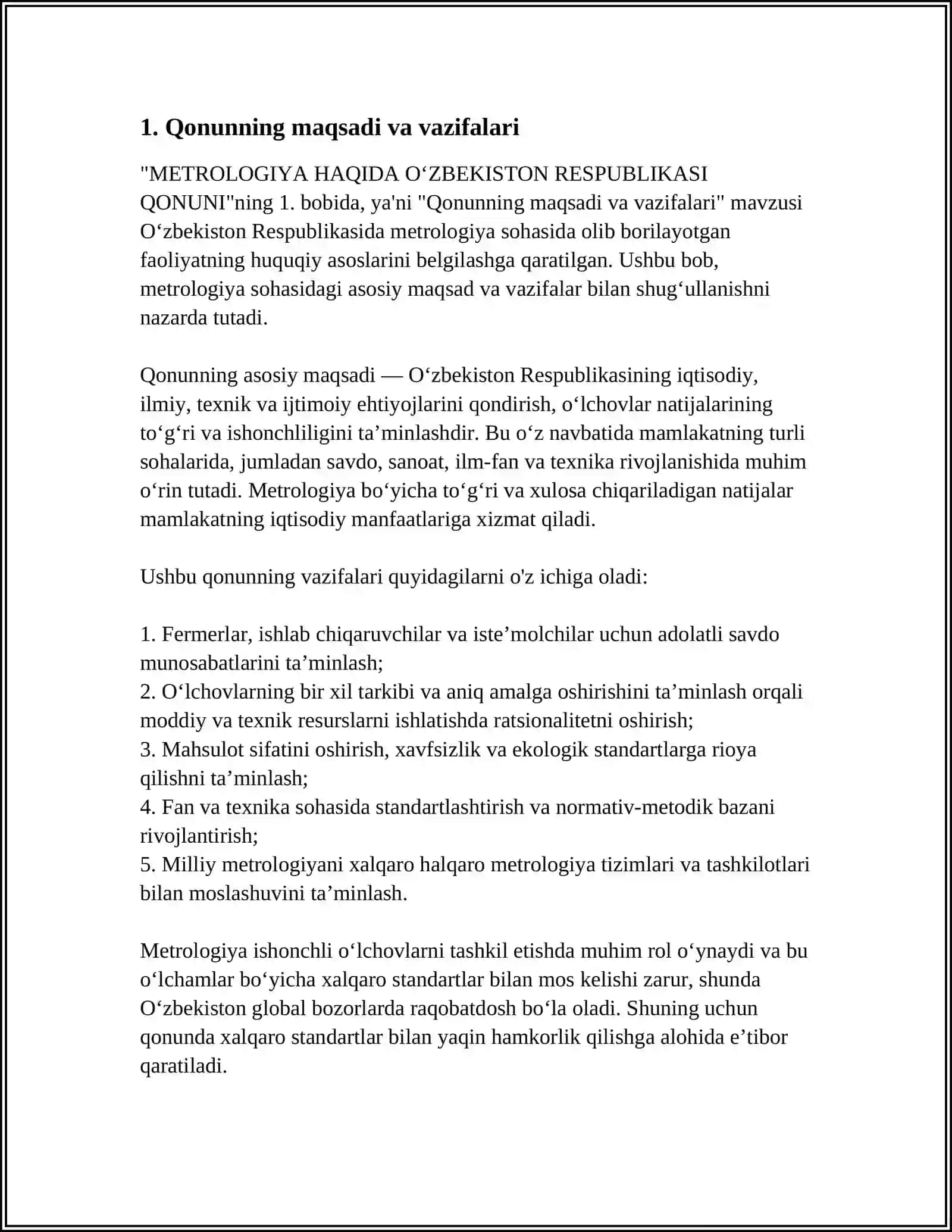 METROLOGIYA HAQIDA OZBEKISTON RESPUBLIKASI QONUNI 3