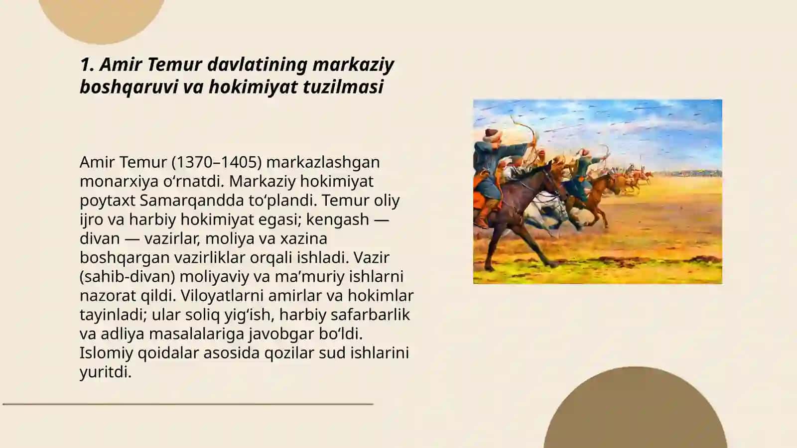Amir Temur davlatning boshqaruvi 3