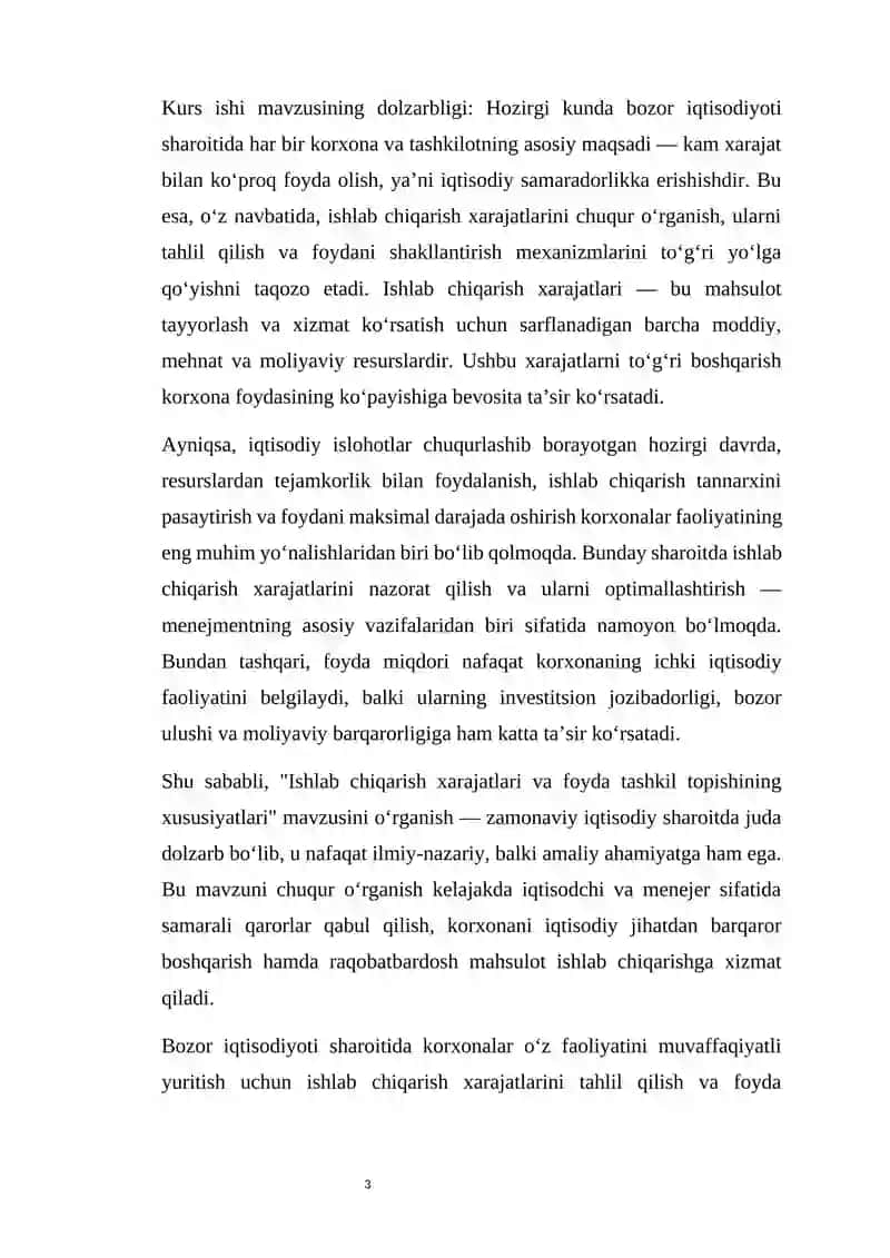 Ishlab chiqarish xarajatlari va foyda tashkil topishining xususiyatlari 3