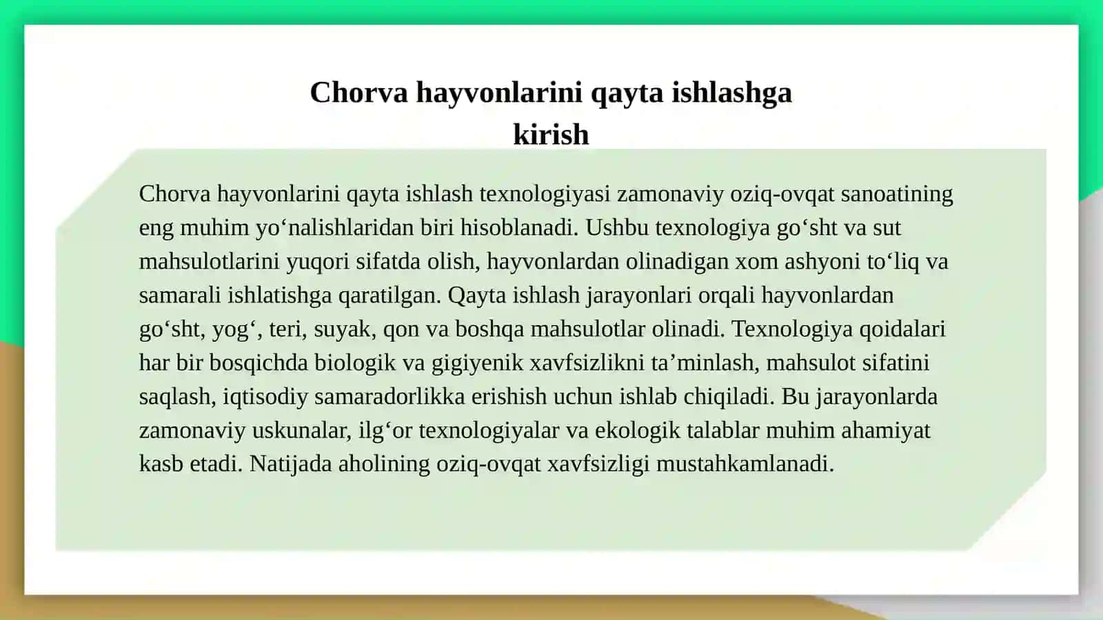 Chorva hayvonlarini qayta ishlash texnologiyasi 3