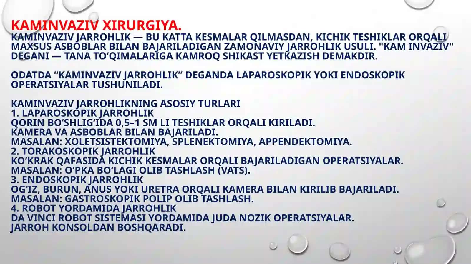 Laparoskopik xirurgiya, Splenektomiya, Peritanitlarda qorin boshligi'ni drenajlash usullari 3